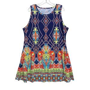 Paisley Colorful Tank Top Dress Women XXL Boho Hippie Indie Chic Summer Vacation